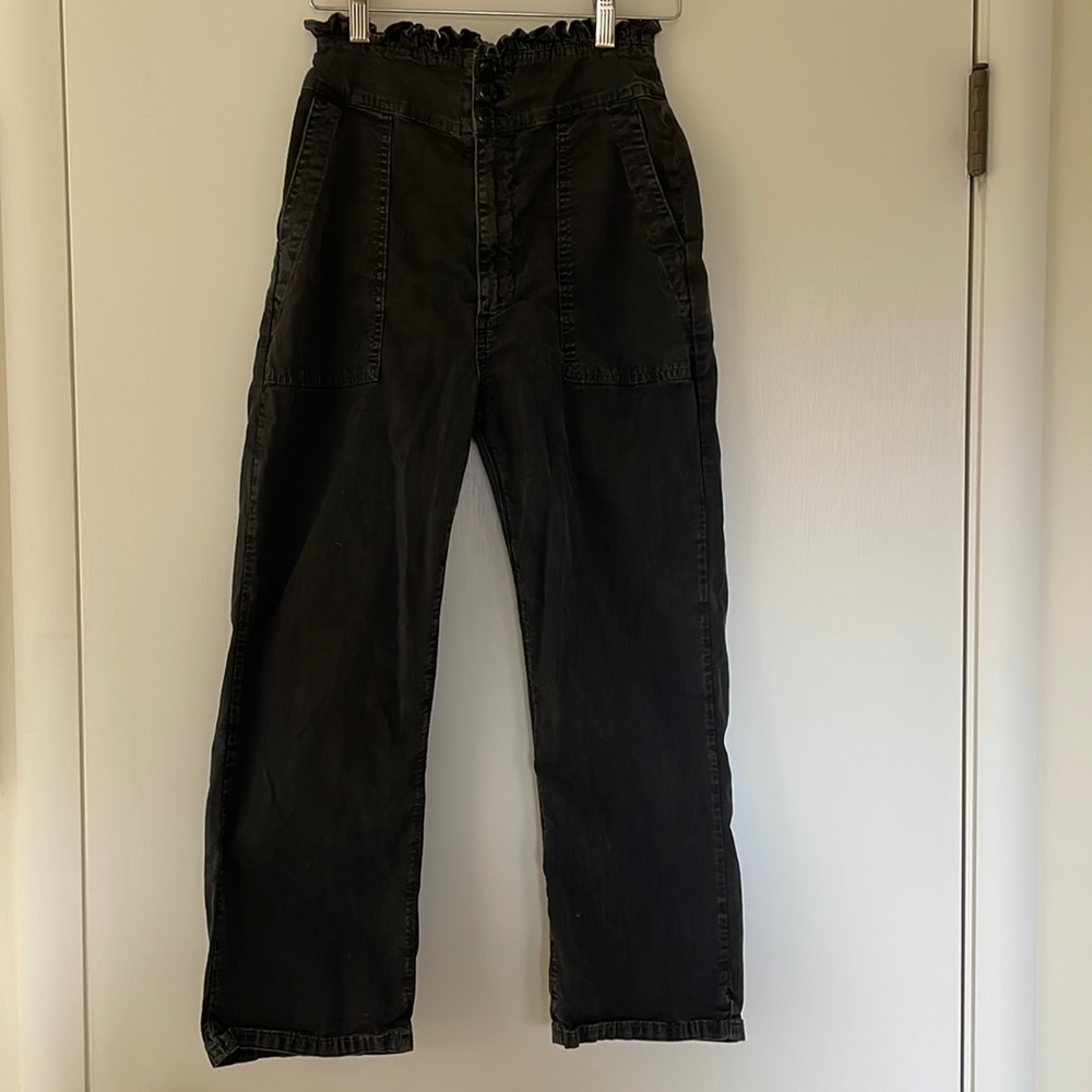 THE GREAT. Paper Bag Waist Cotton Cropped Pants